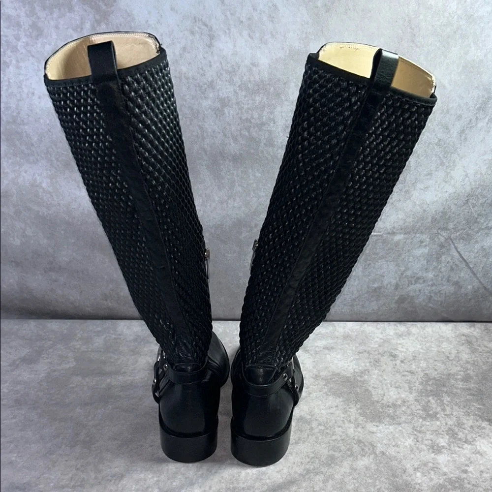 Ron White EUC Women Black Leather Knee-High Boots Sz EU 36 Quilted Cushioned